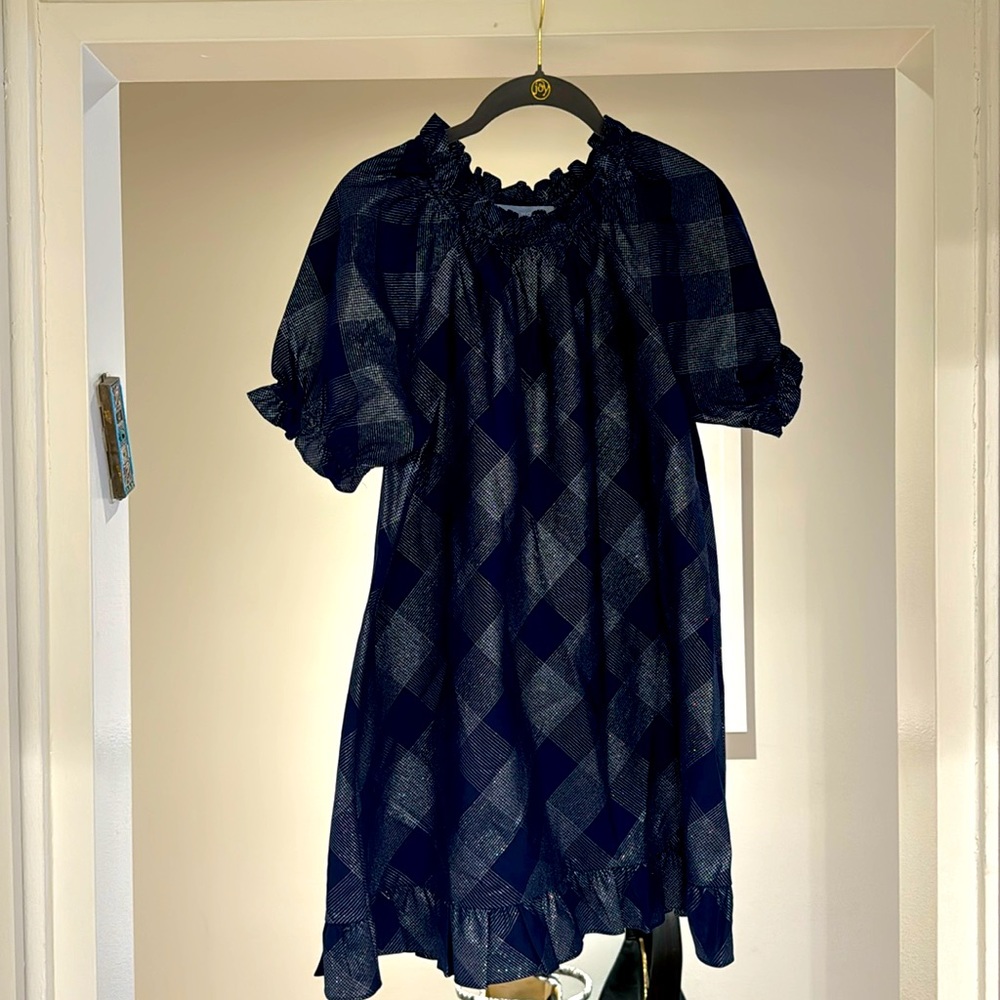 Hill House size small Katherine nap dress navy check glitter